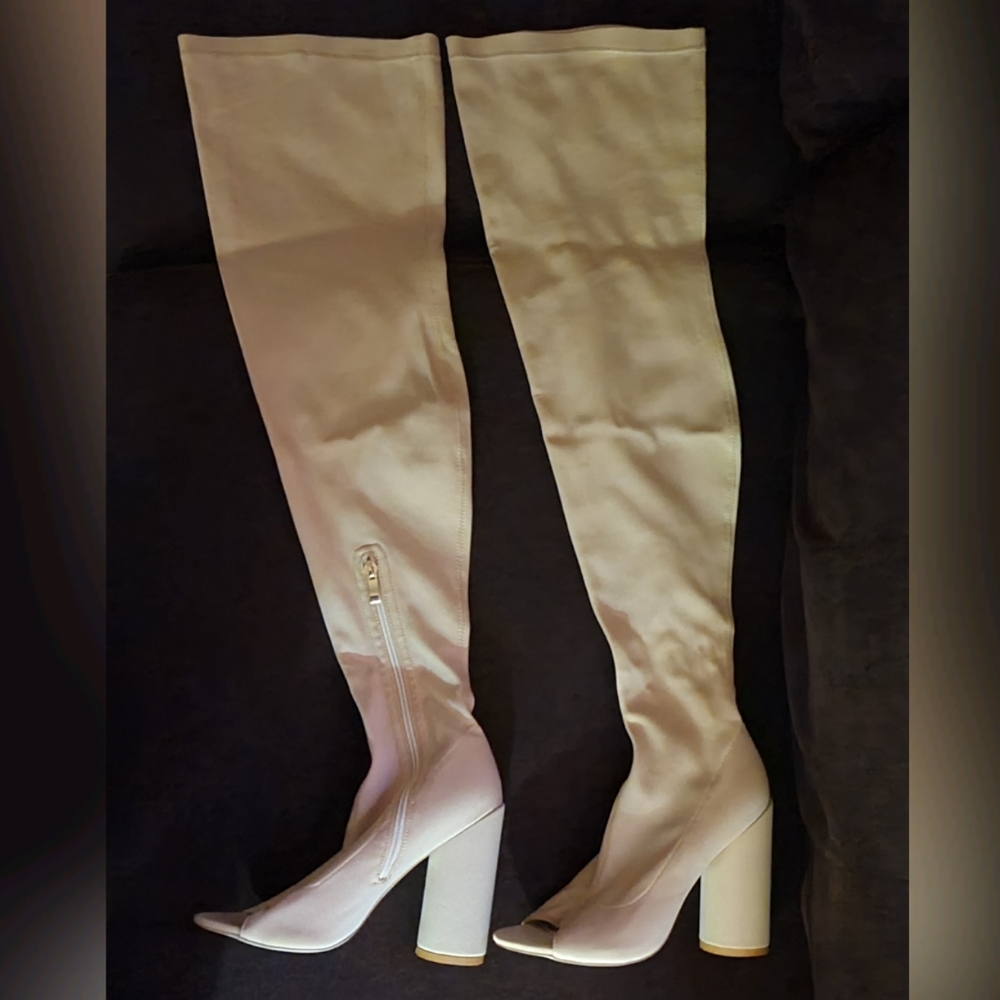 The Loud Factory Shayla Open Toes Above the Knee  Heel Boots